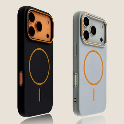 Matte black MagSafe shockproof iPhone case showing edge protection