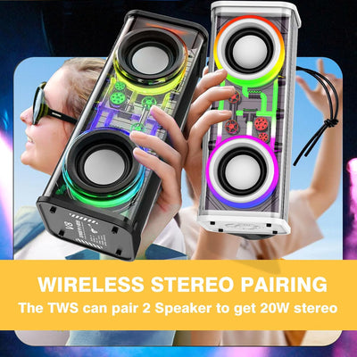 Portable Bluetooth Speaker With LED Lights&Transparent Casing,…