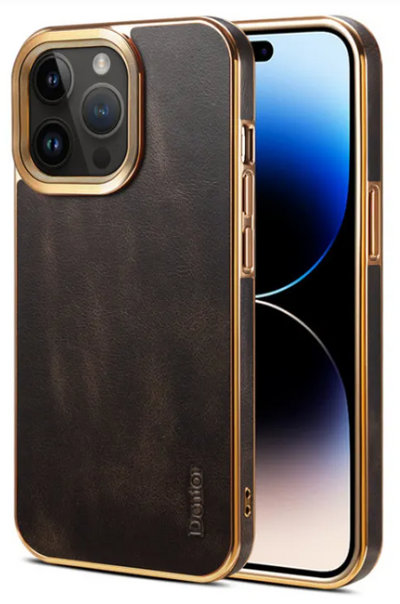 Brown leather iPhone case with reinforced edges
